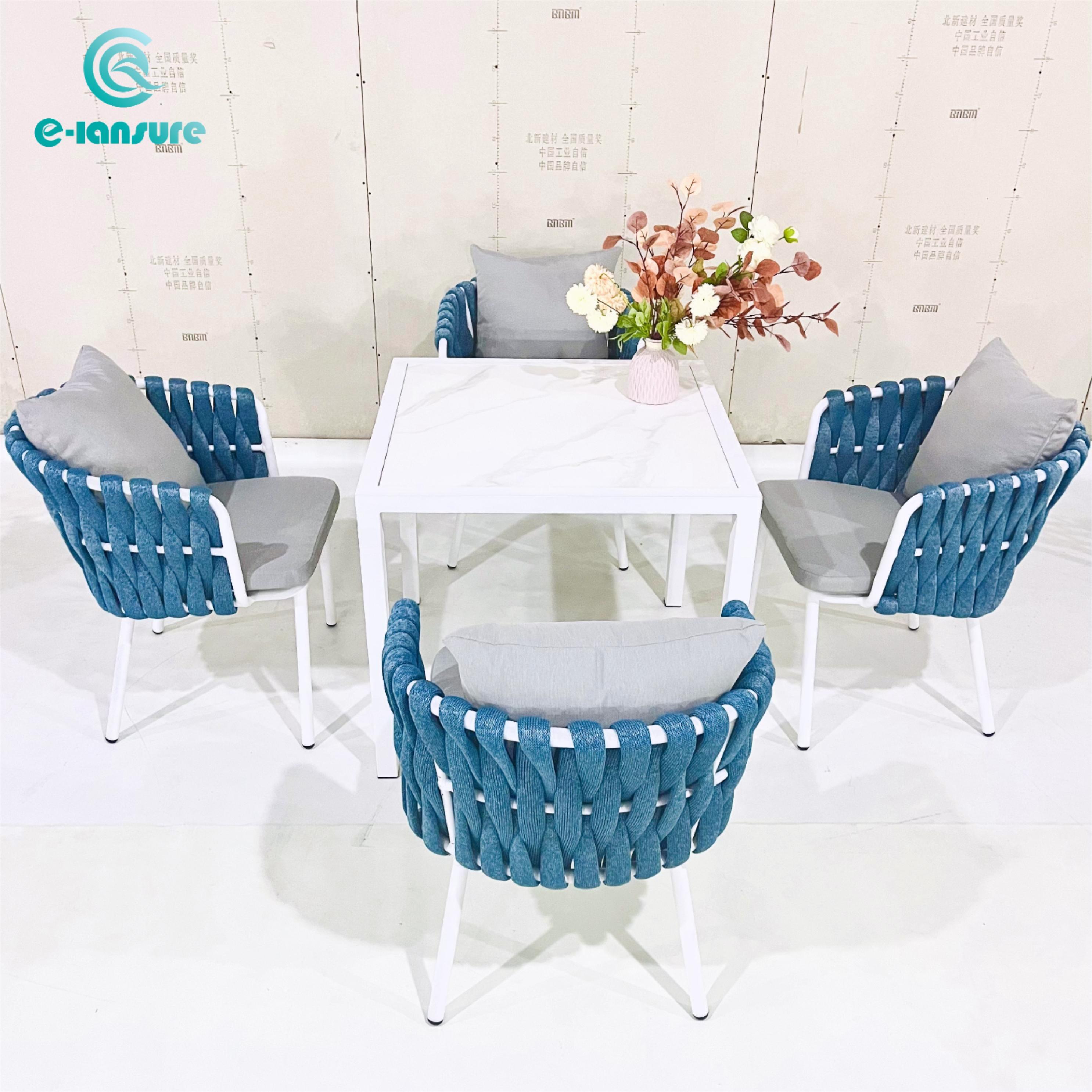 Best Selling Outdoor Grey Rope Furniture set Waterproof Garden Dinning Set Modern Table and Chairs With Cushion