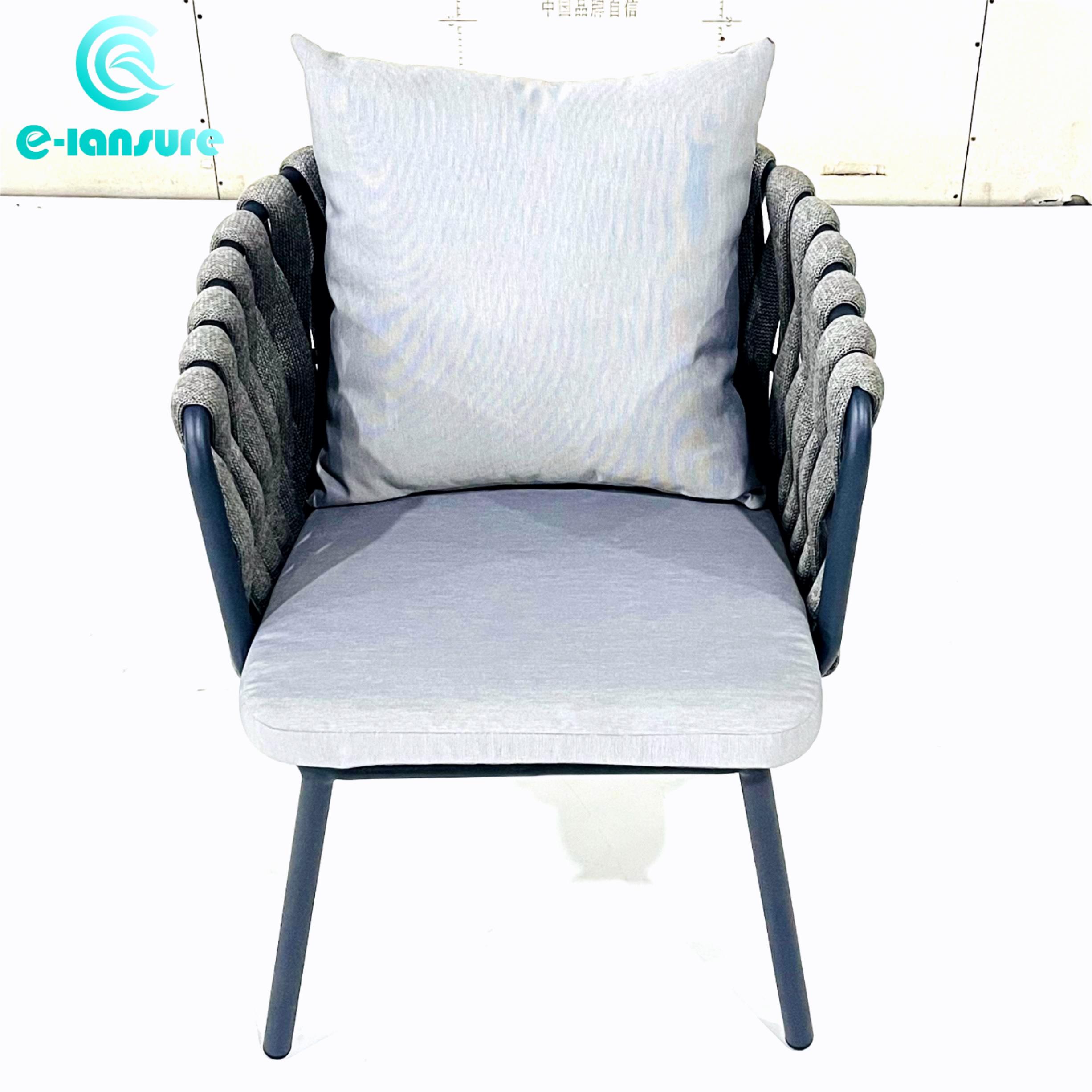 Best Selling Outdoor Grey Rope Furniture set Waterproof Garden Dinning Set Modern Table and Chairs With Cushion