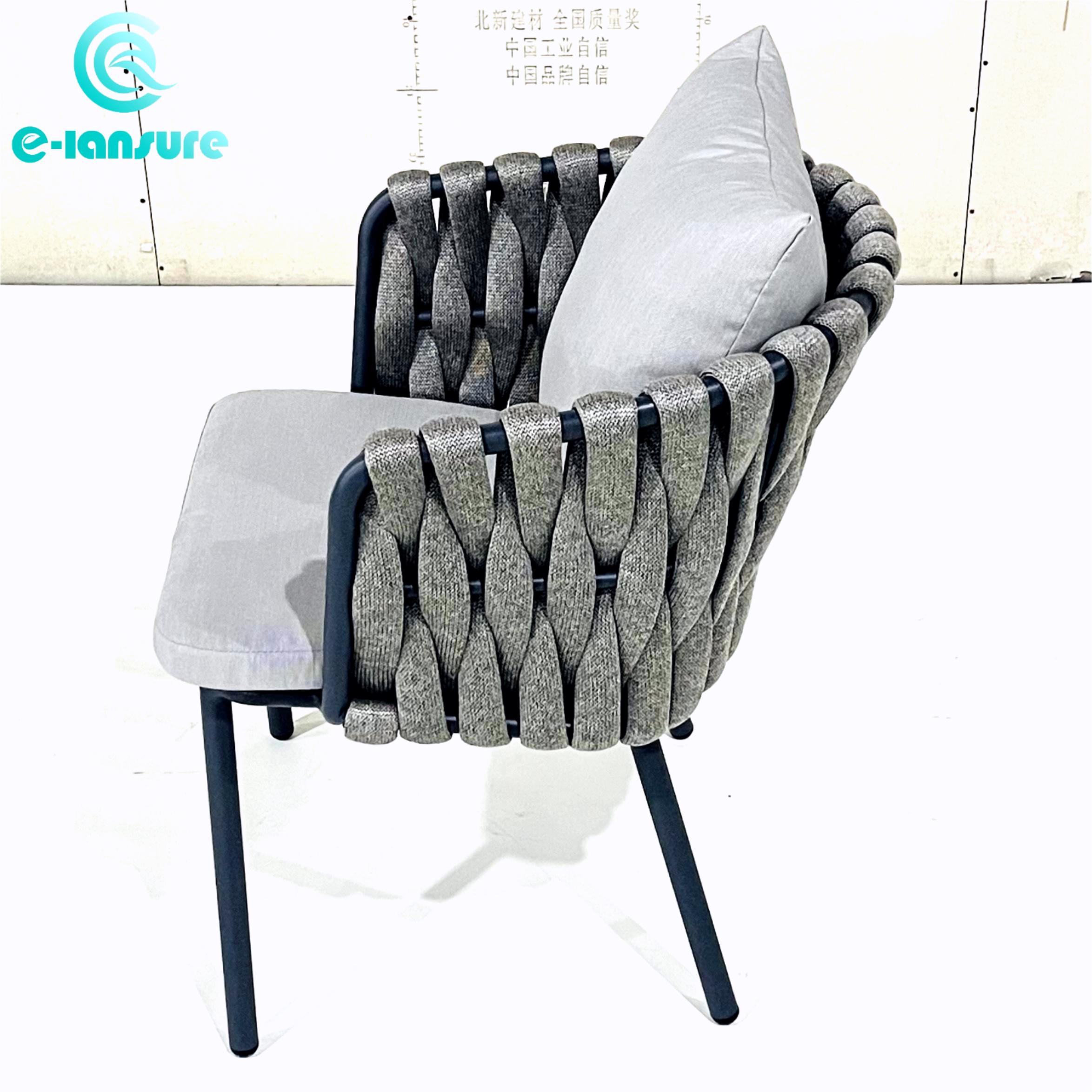 Best Selling Outdoor Grey Rope Furniture set Waterproof Garden Dinning Set Modern Table and Chairs With Cushion