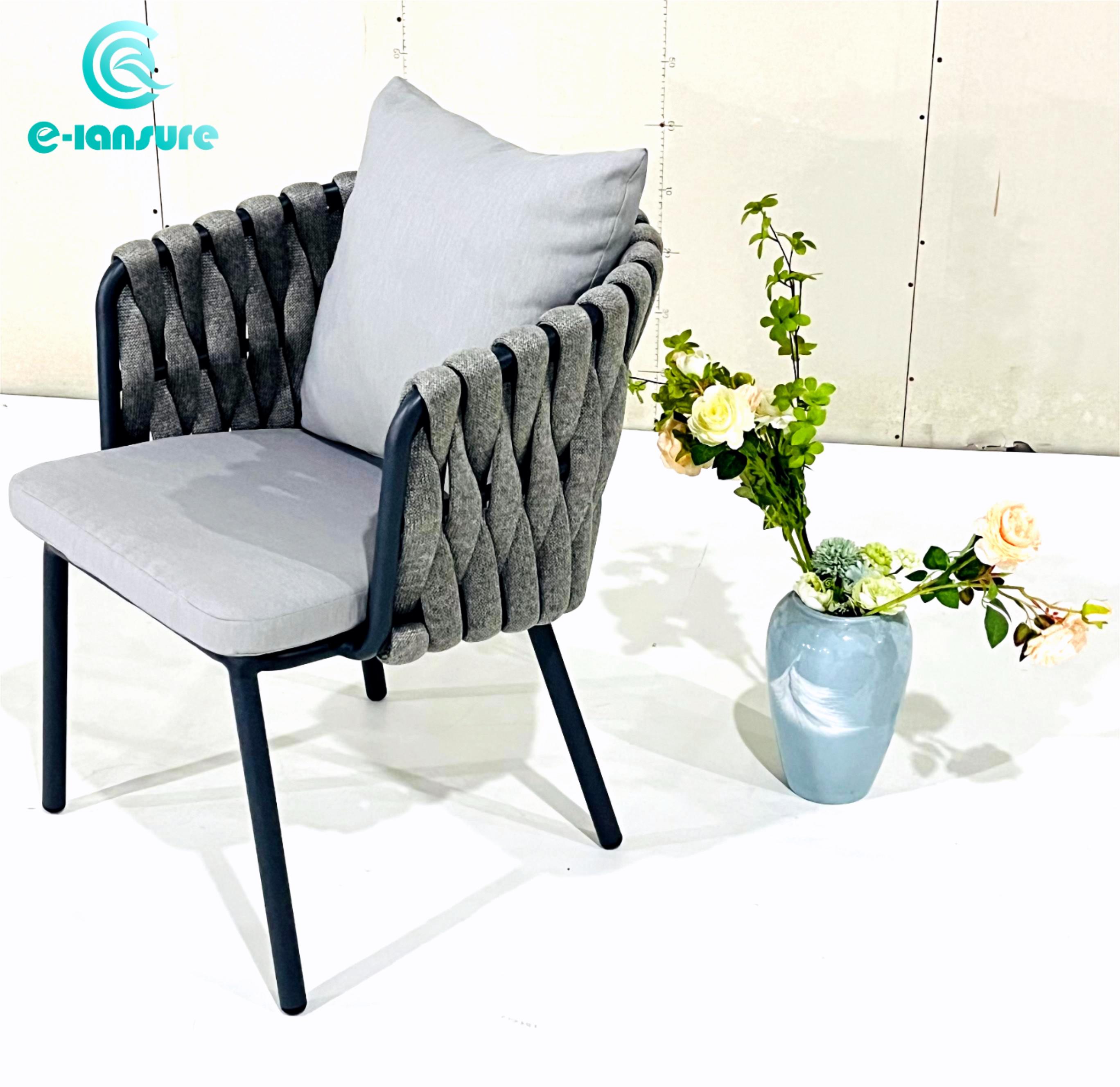 Best Selling Outdoor Grey Rope Furniture set Waterproof Garden Dinning Set Modern Table and Chairs With Cushion