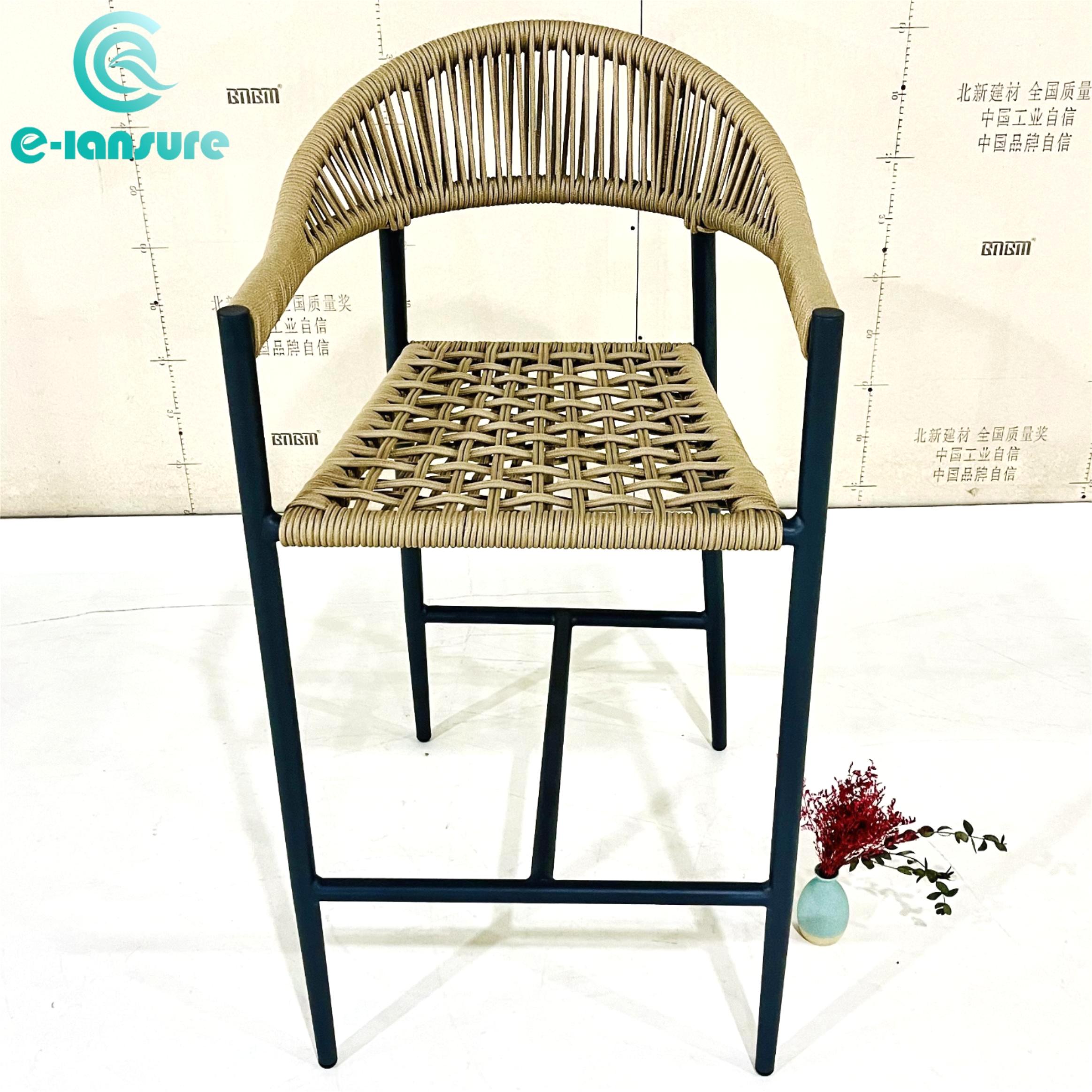 Hot Sale Rattan Rope furniture Classic Simple Durable Bar Black Chair for Bistro and Villa