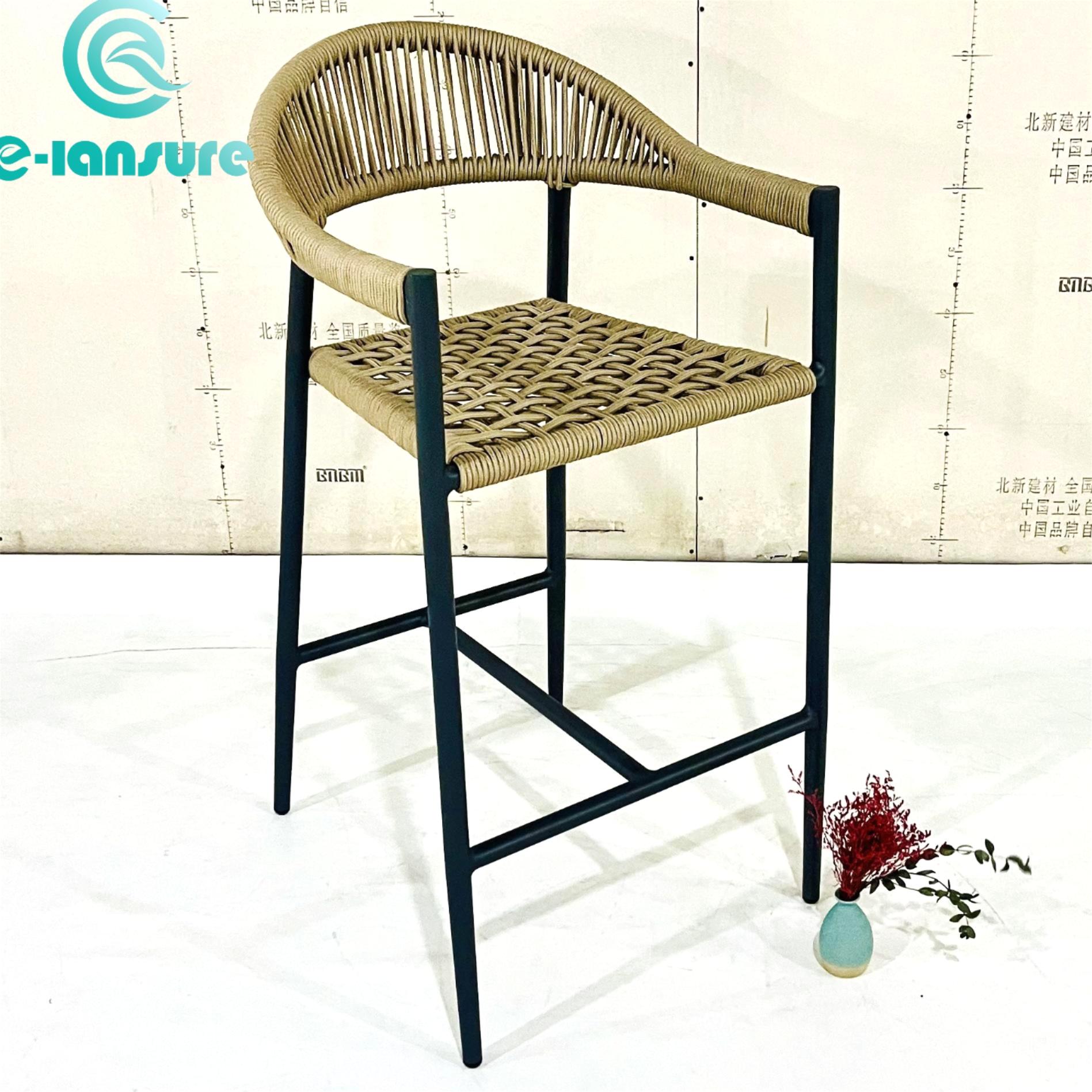 Hot Sale Rattan Rope furniture Classic Simple Durable Bar Black Chair for Bistro and Villa