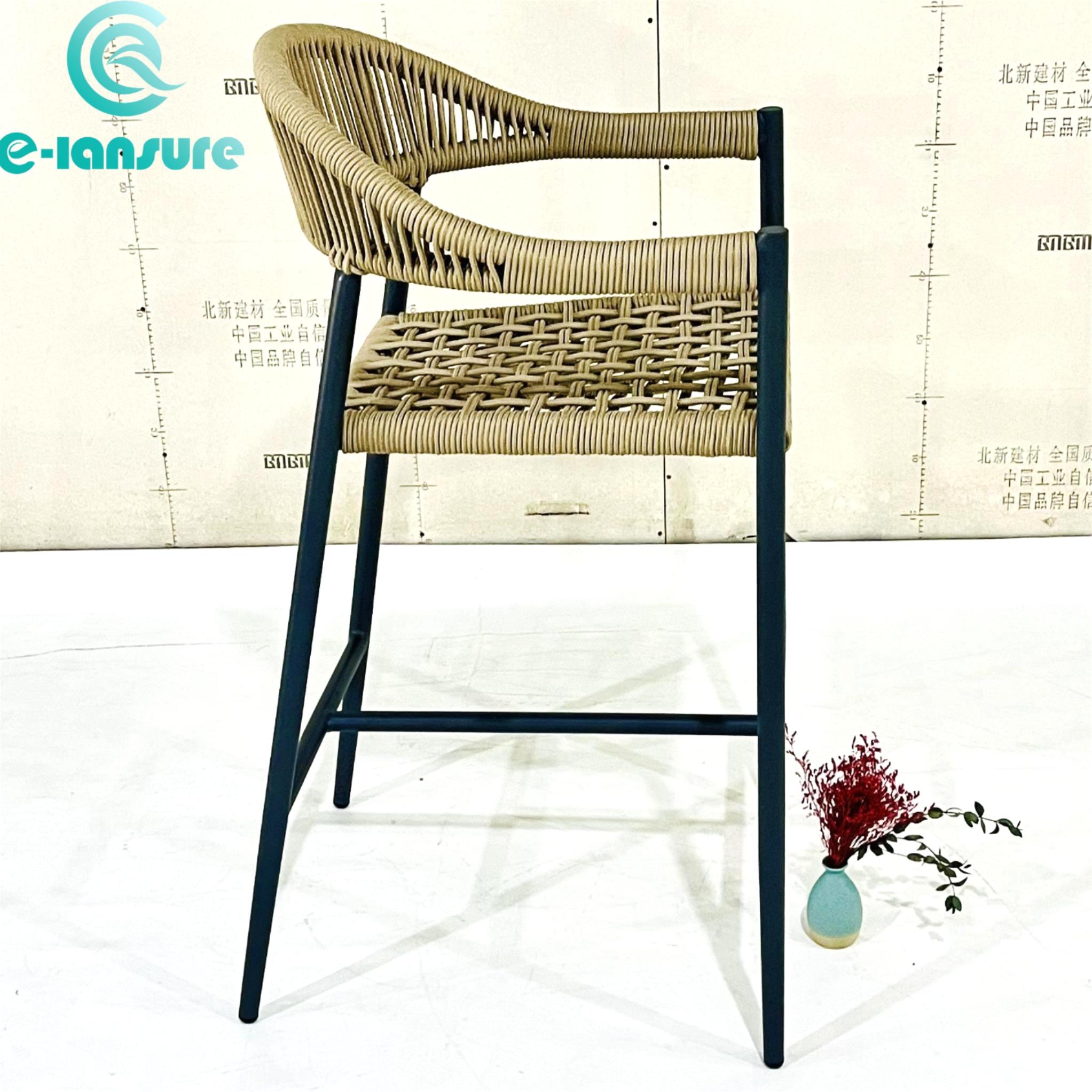 Hot Sale Rattan Rope furniture Classic Simple Durable Bar Black Chair for Bistro and Villa