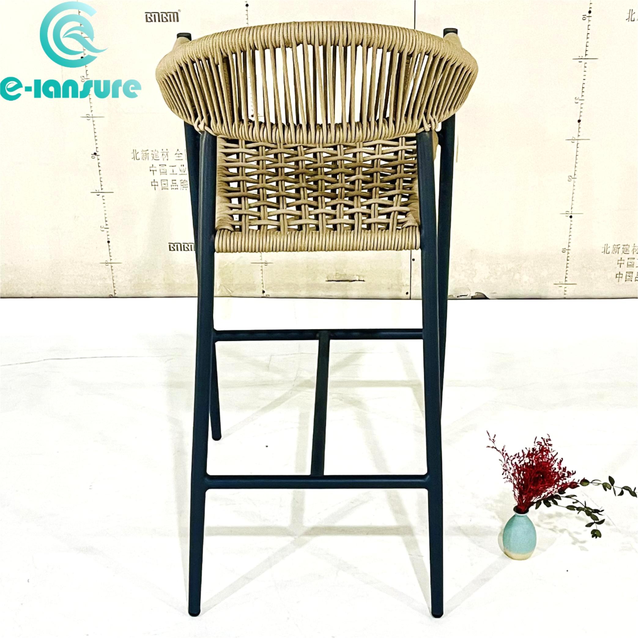 Hot Sale Rattan Rope furniture Classic Simple Durable Bar Black Chair for Bistro and Villa