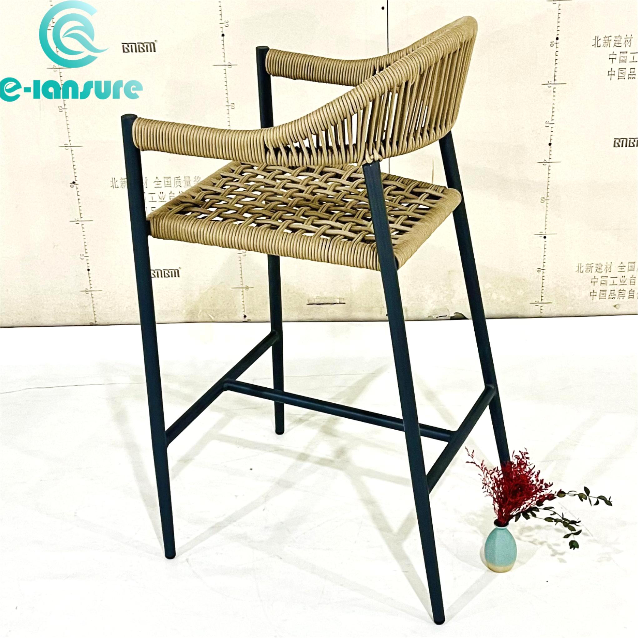 Hot Sale Rattan Rope furniture Classic Simple Durable Bar Black Chair for Bistro and Villa