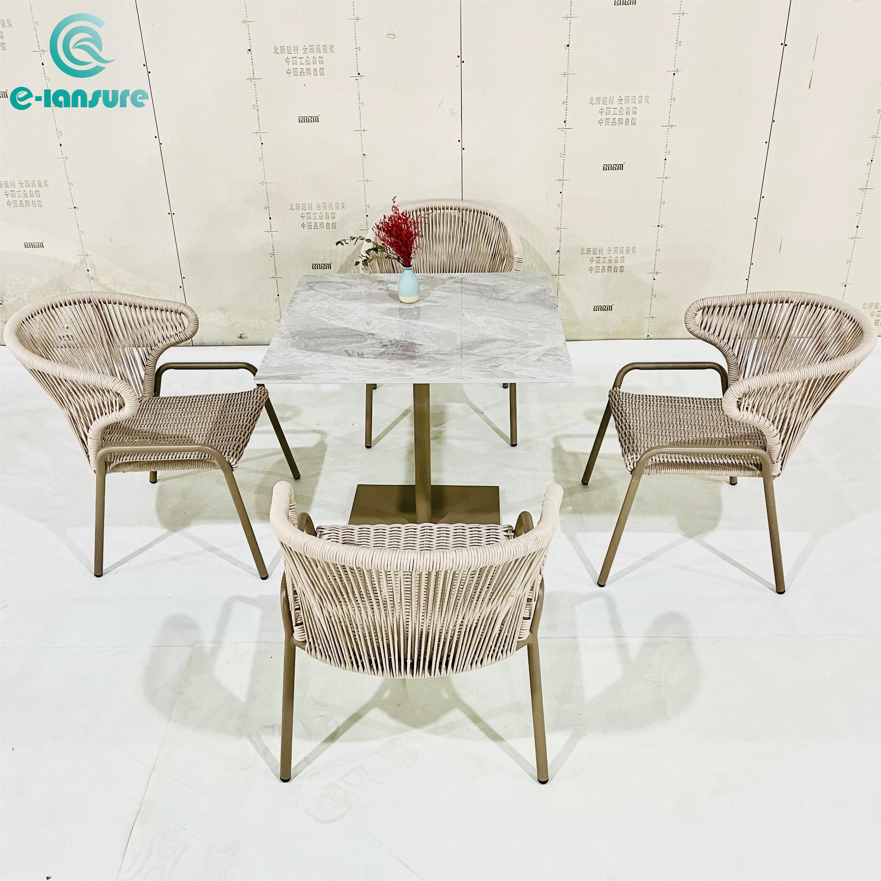 Hot sale Outdoor  Rope Furniture Set Cool Waterproof Adjustable Square Table with Four Dinning Chars