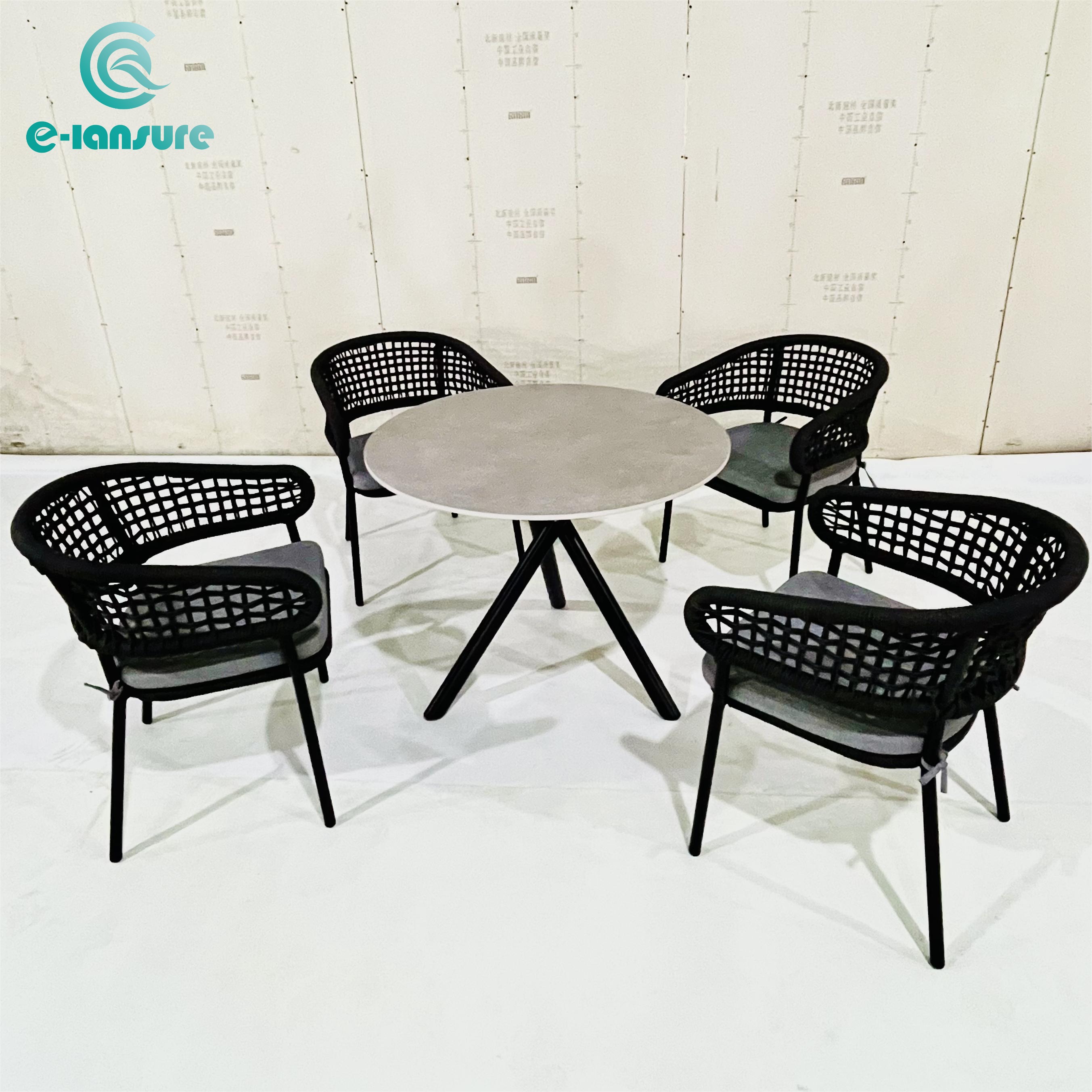 High Quality Garden furniture Set Rope Black Modern Durable Patio Dinning Set With Round Table