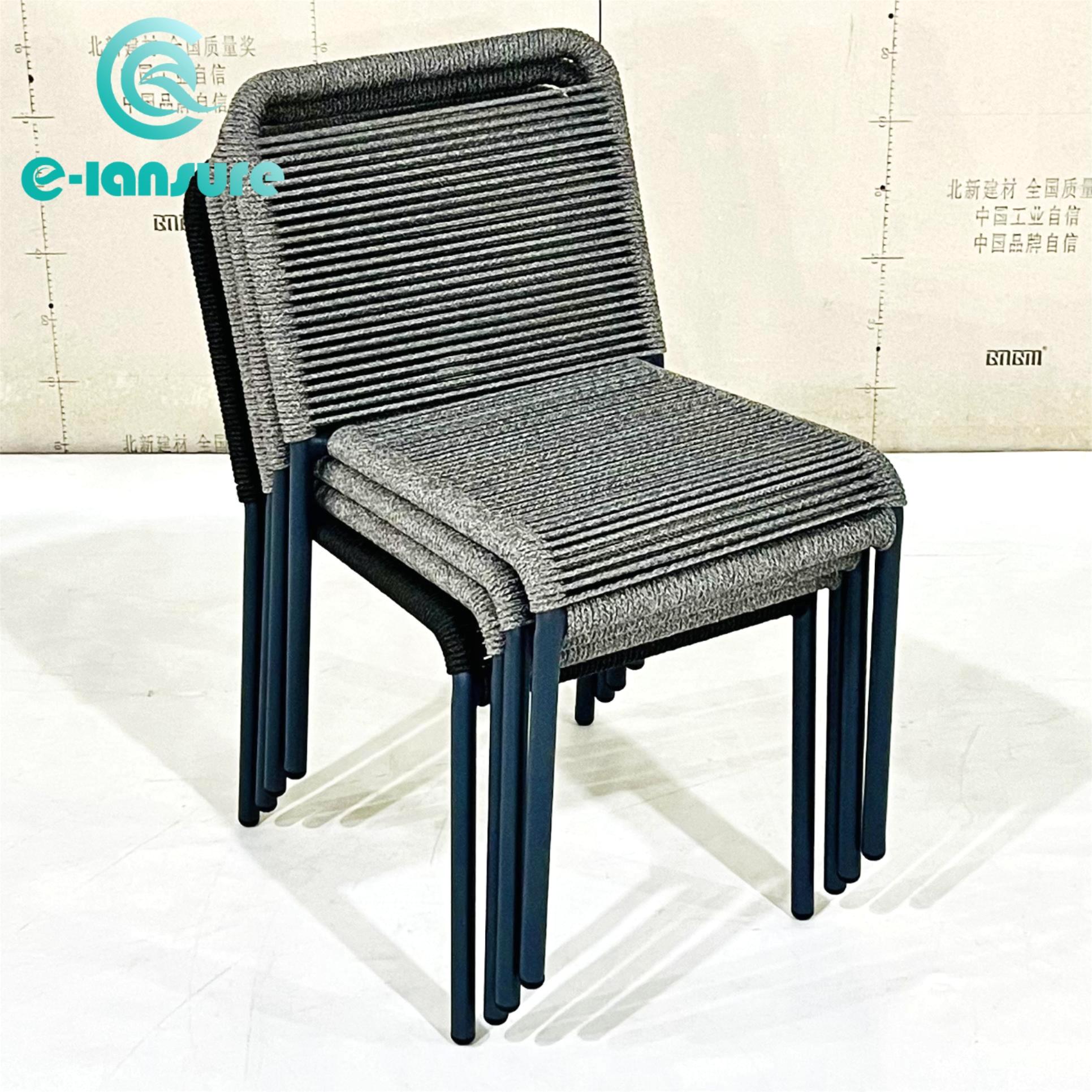 Wholesale Outdoor Rope Furniture Stackable Armless Garden Patio Chair Modern Grey  Dinning Chair