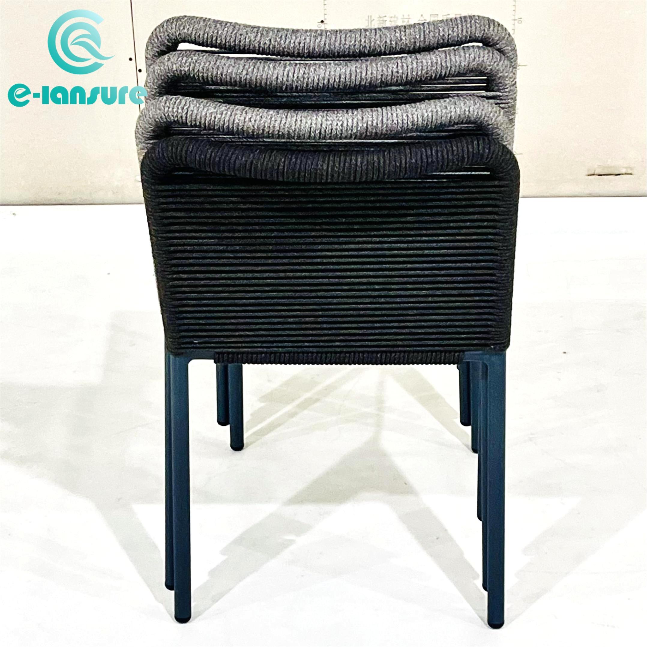 Wholesale Outdoor Rope Furniture Stackable Armless Garden Patio Chair Modern Grey  Dinning Chair