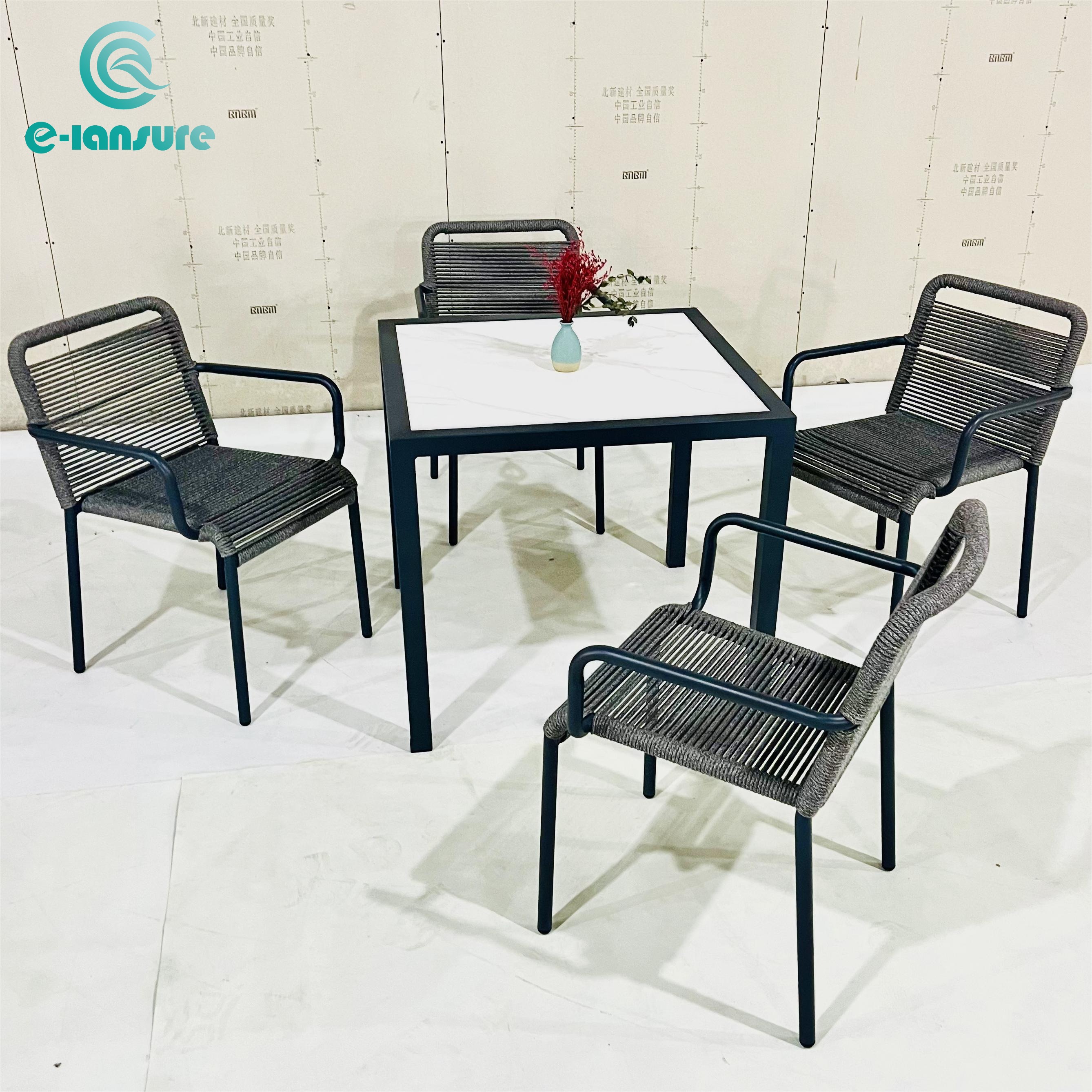 Modern Waterproof Armrest Garden Chair Set Outdoor Rope StackableFurniture Set with Aluminum Frame