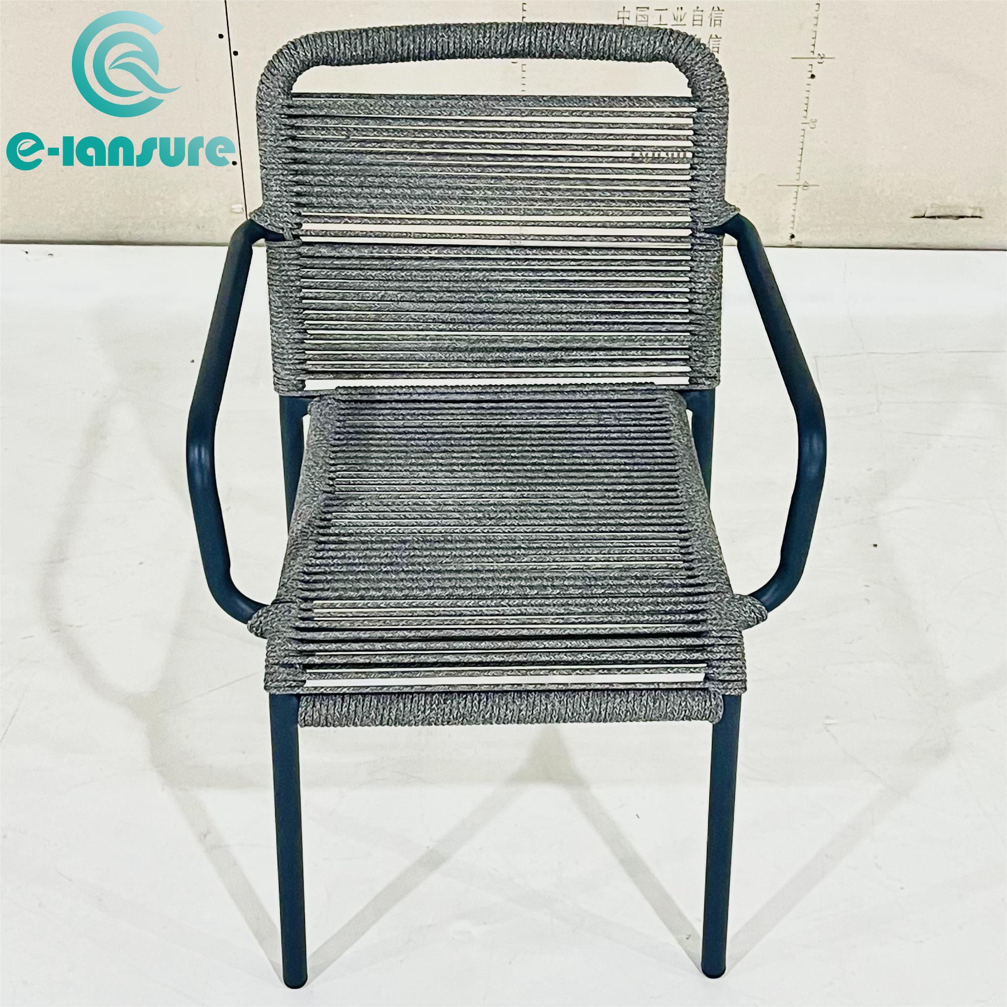 Modern Waterproof Armrest Garden Chair Set Outdoor Rope StackableFurniture Set with Aluminum Frame