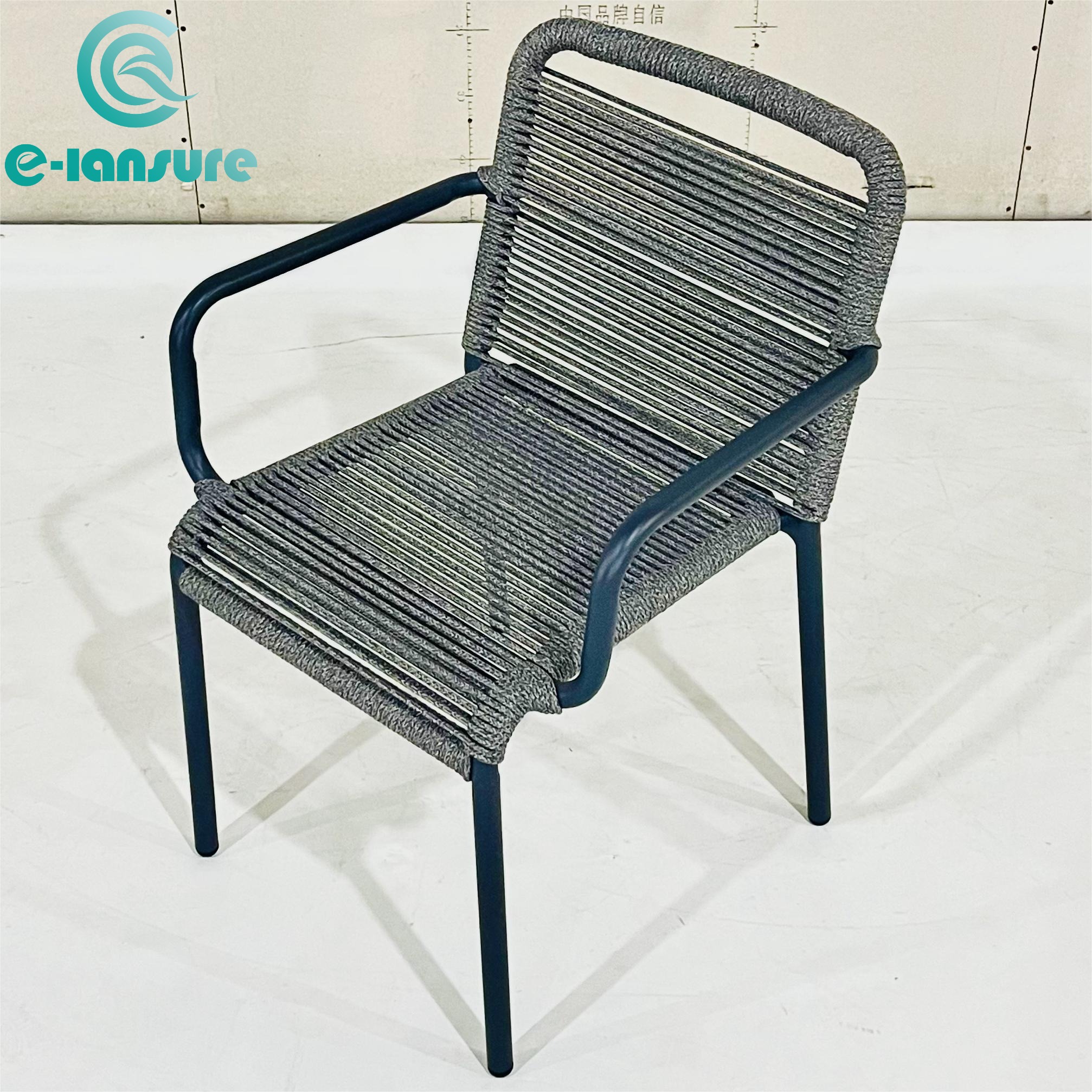 Modern Waterproof Armrest Garden Chair Set Outdoor Rope StackableFurniture Set with Aluminum Frame