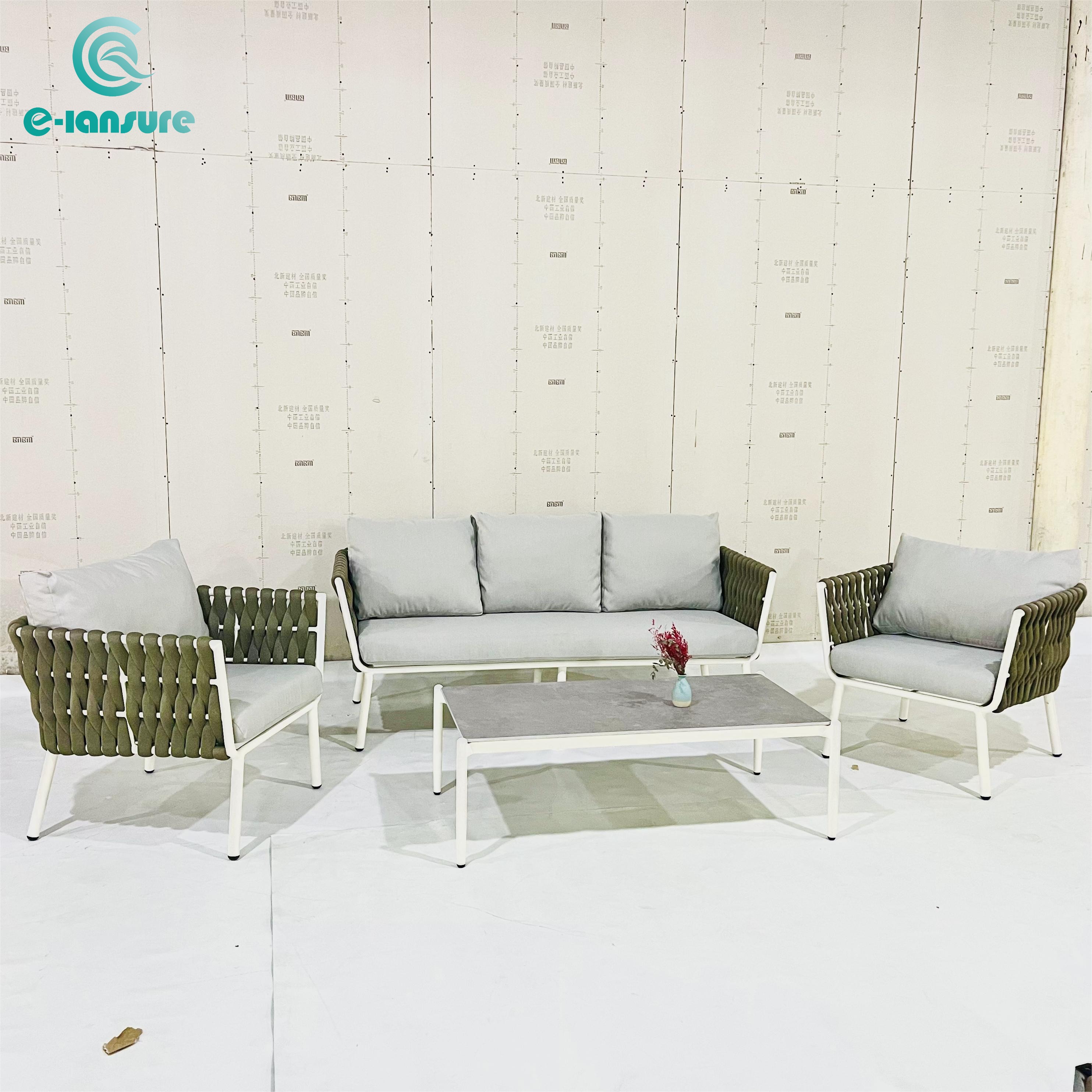 High Quality Outdoor Rope Furniture Modern Leisure Aluminum Braided Villa Pool Side Sofa With Rectangle Table