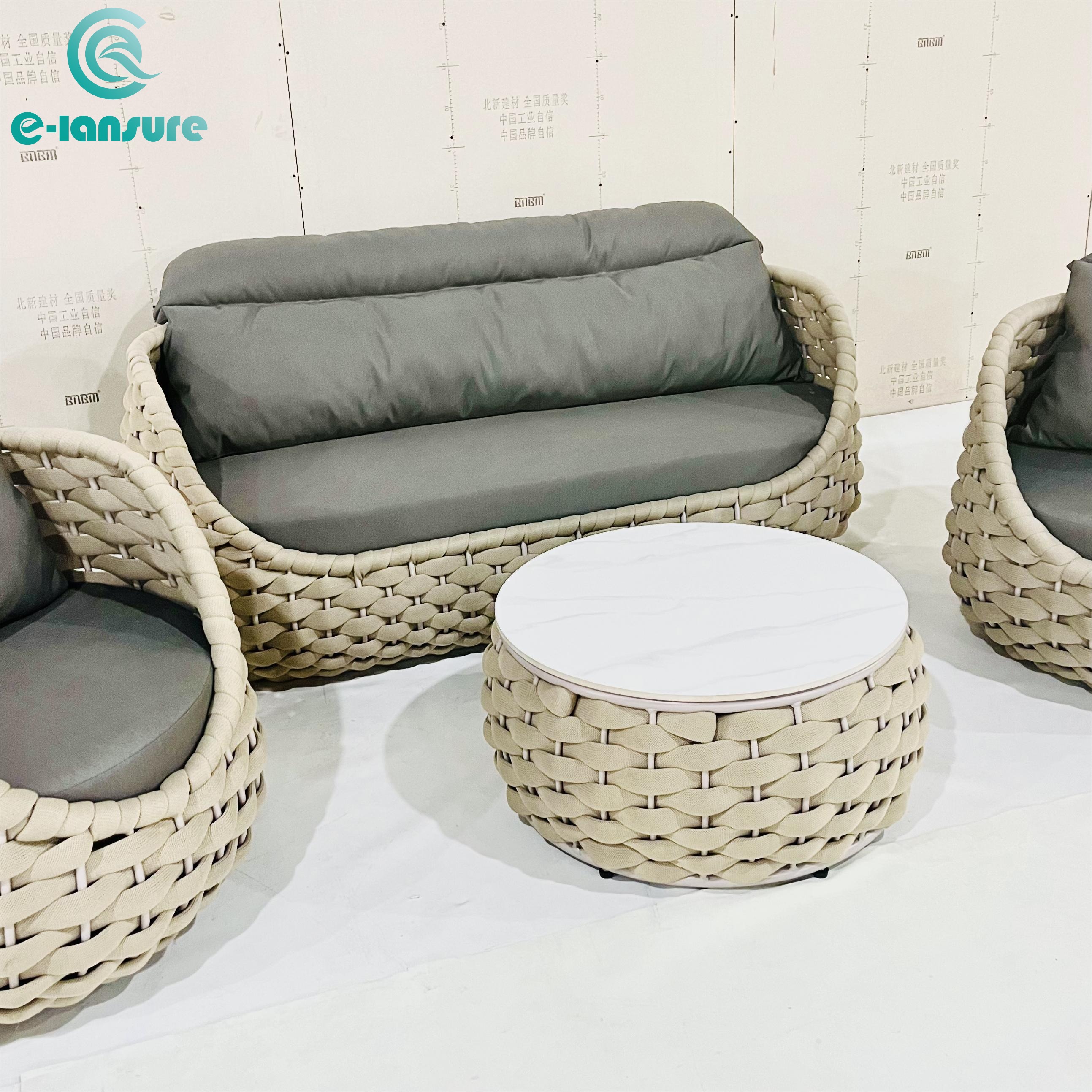 New Design Outdoor Rope Furniture Simple Aluminum Frame Weaving Garden Patio Sofa Set for Home and Hotel