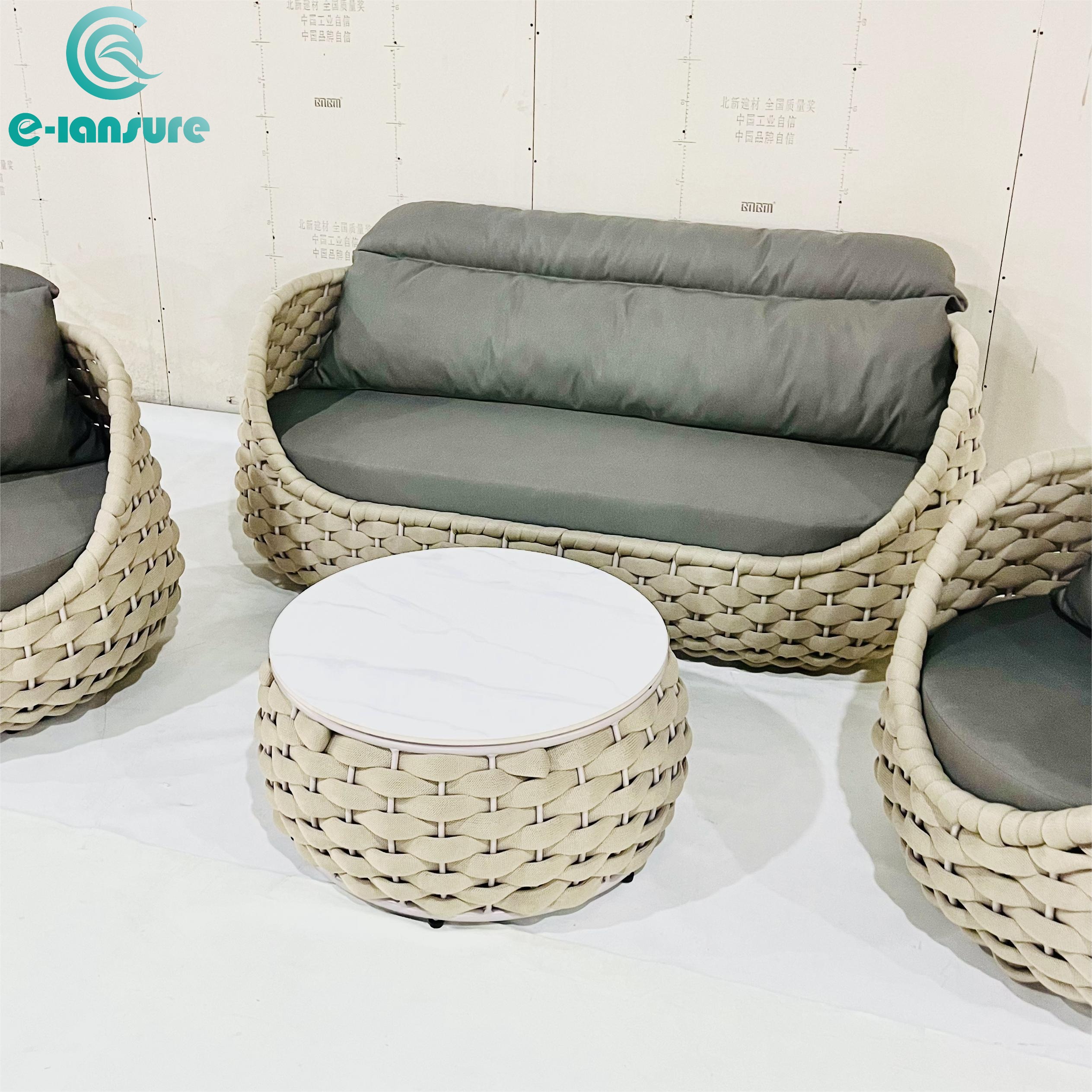 New Design Outdoor Rope Furniture Simple Aluminum Frame Weaving Garden Patio Sofa Set for Home and Hotel