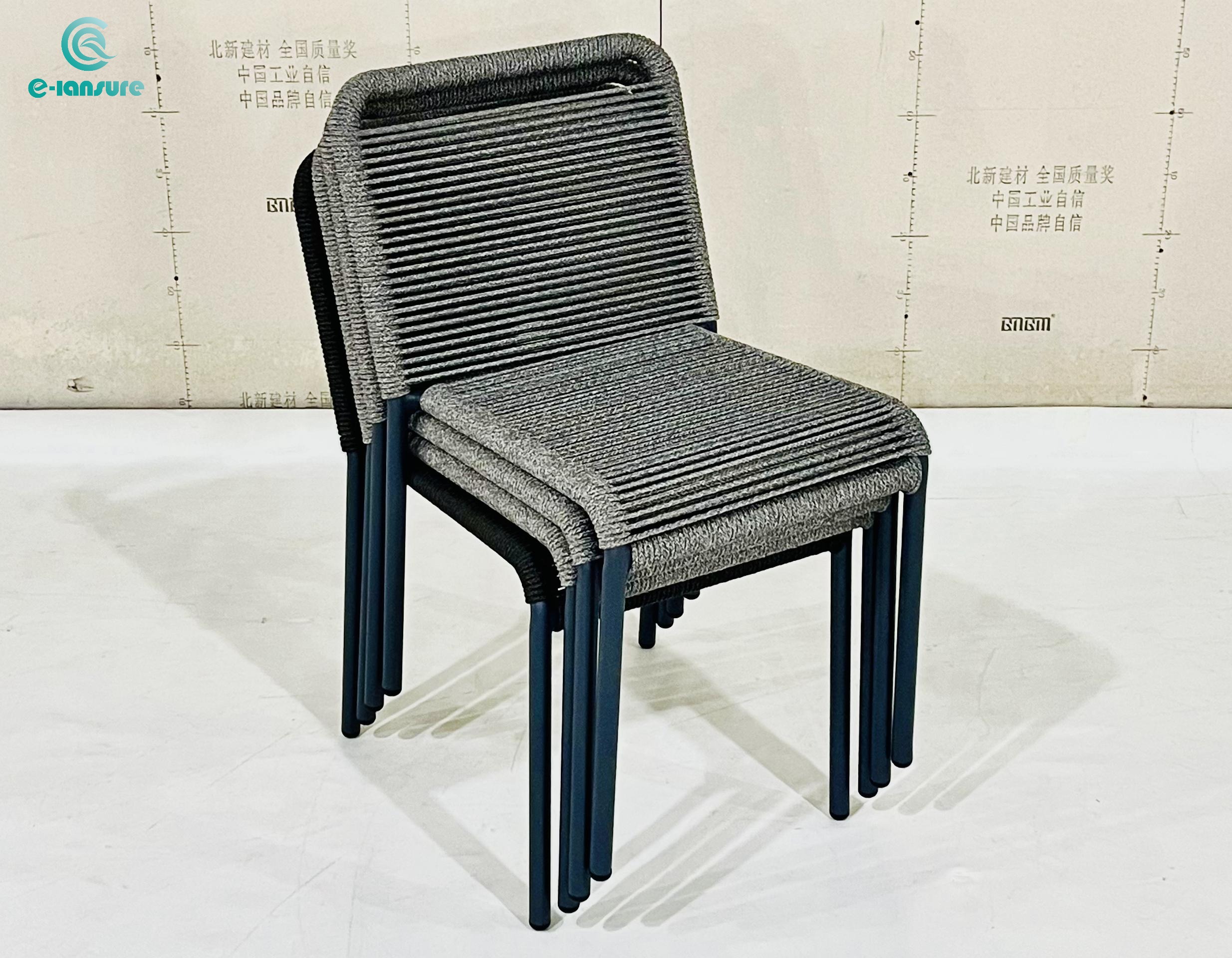 Wholesale Outdoor Rope Furniture Stackable Armless Garden Patio Chair Modern Grey  Dinning Chair