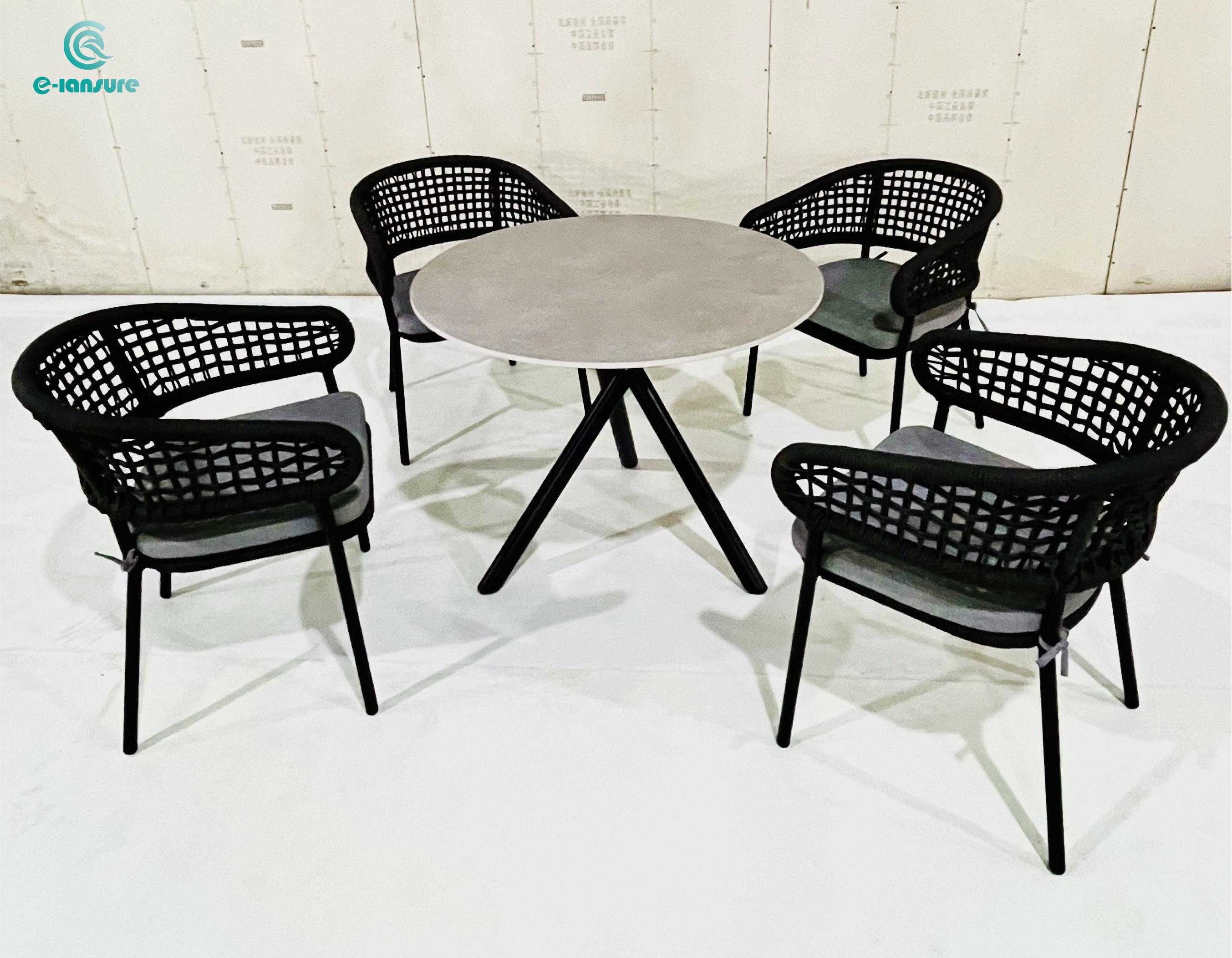 High Quality Garden furniture Set Rope Black Modern Durable Patio Dinning Set With Round Table