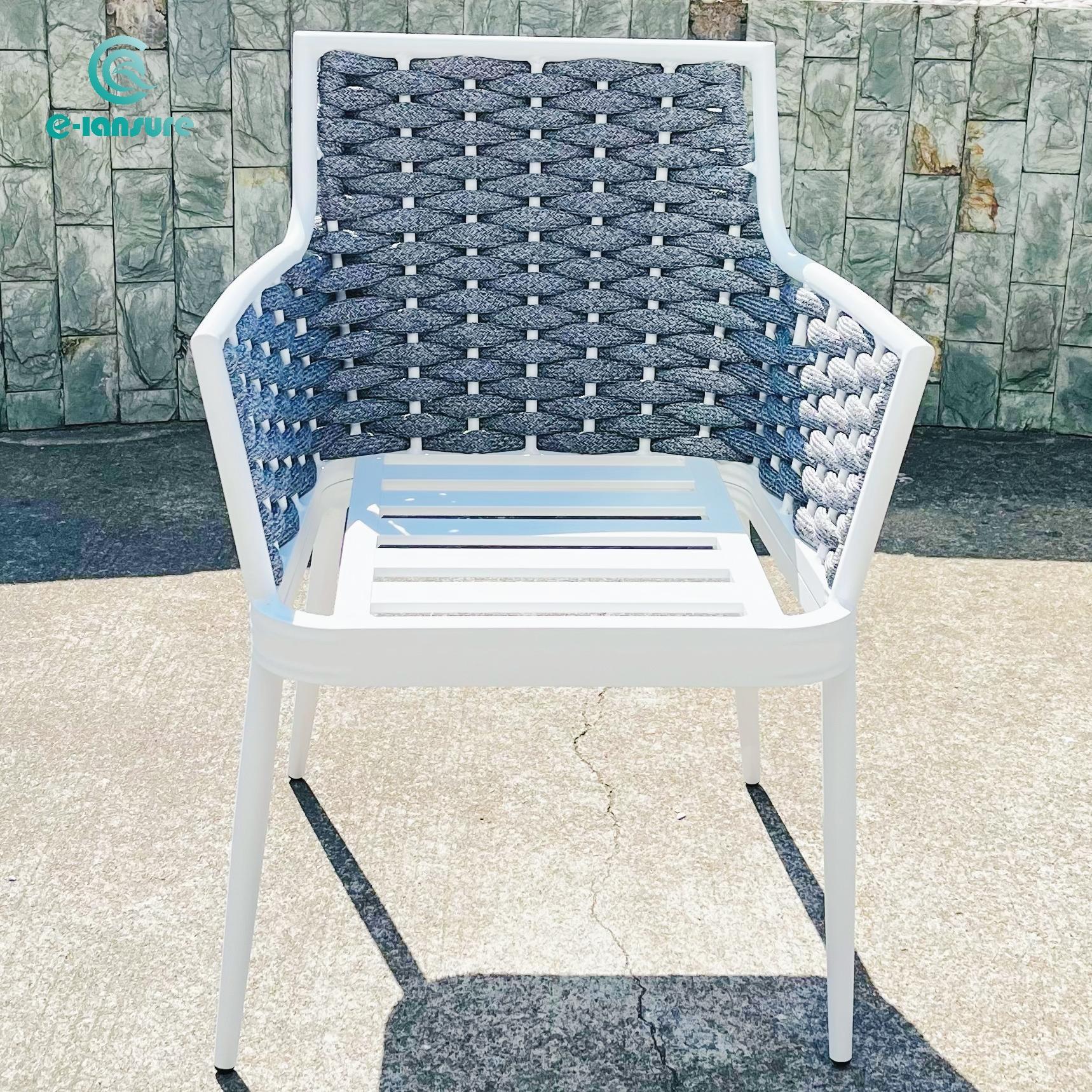 Outdoor furnitud aroundre all-weather cord wrappe aluminum frame patio rope armchair dinning chair with Table