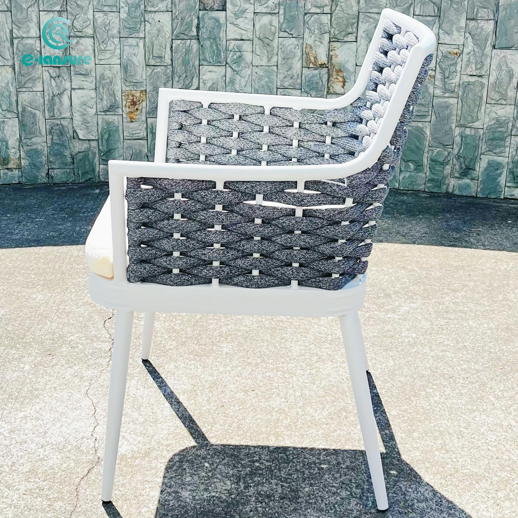 Outdoor furnitud aroundre all-weather cord wrappe aluminum frame patio rope armchair dinning chair with Table