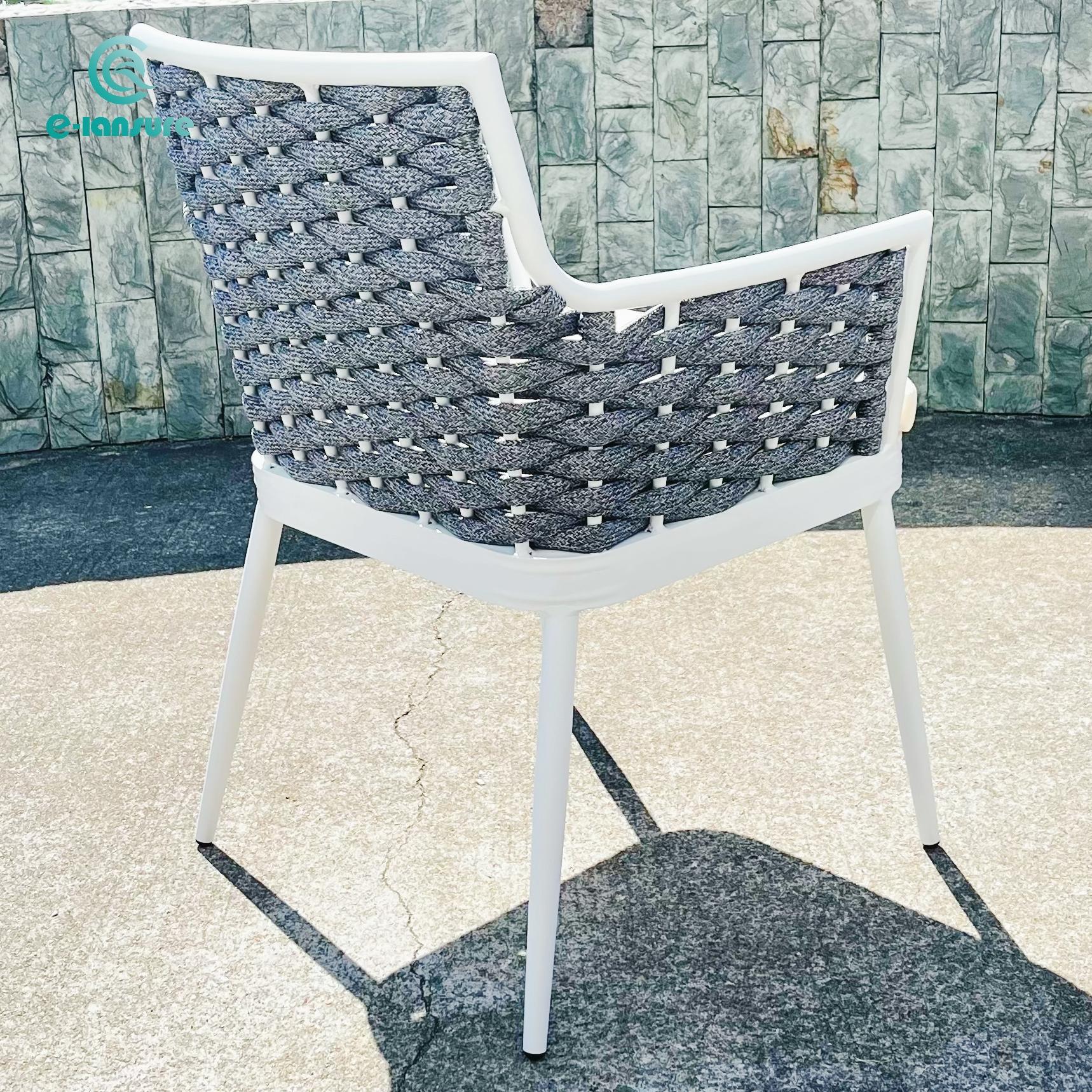 Outdoor furnitud aroundre all-weather cord wrappe aluminum frame patio rope armchair dinning chair with Table