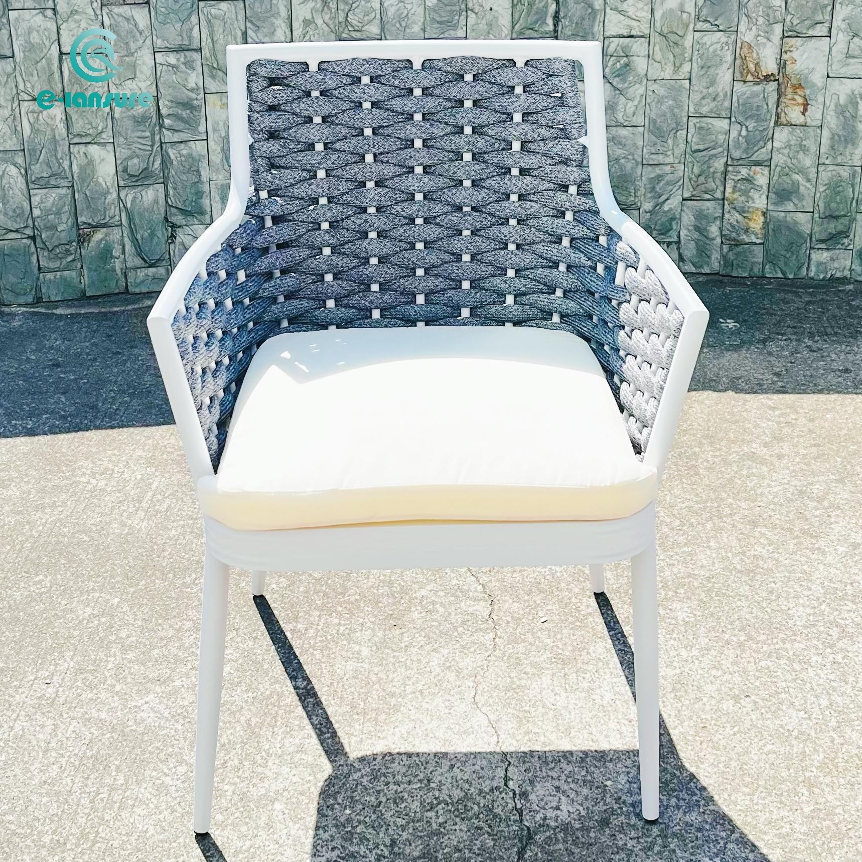 Outdoor furnitud aroundre all-weather cord wrappe aluminum frame patio rope armchair dinning chair with Table