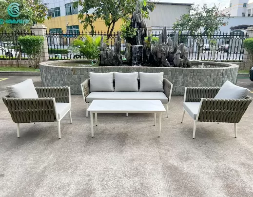 High Quality Outdoor Rope Furniture Modern Leisure Aluminum Braided Villa Pool Side Sofa With Rectangle Table