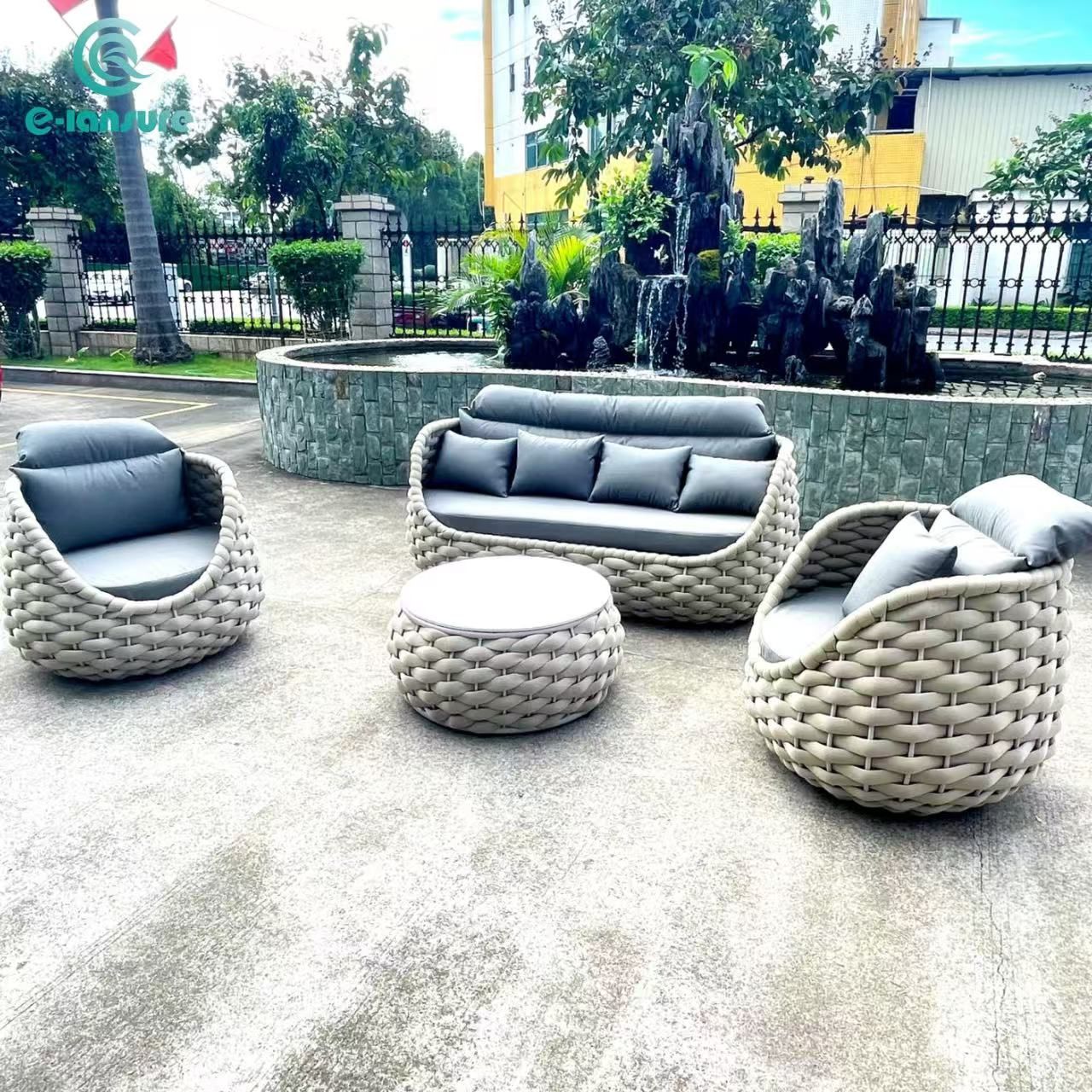 New Design Outdoor Rope Furniture Simple Aluminum Frame Weaving Garden Patio Sofa Set for Home and Hotel