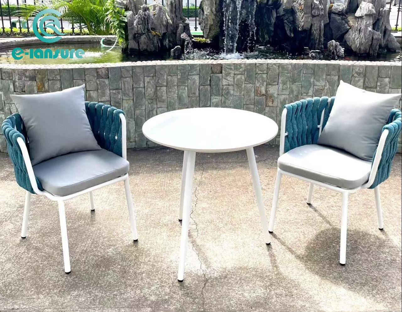 Best Selling Outdoor Grey Rope Furniture set Waterproof Garden Dinning Set Modern Table and Chairs With Cushion