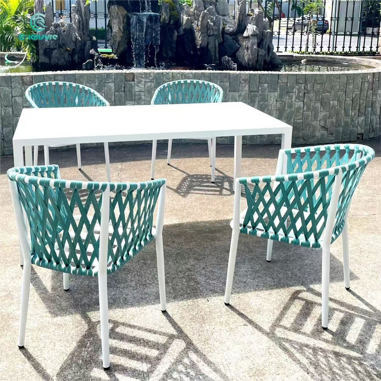 Hot sale Rope Handing Garden Furniture Outdoor Aluminum Minimalist Chair With Round Table