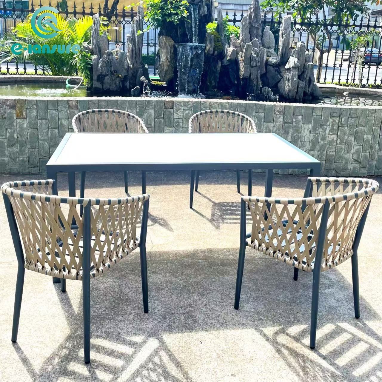 Hot sale Rope Handing Garden Furniture Outdoor Aluminum Minimalist Chair With Round Table