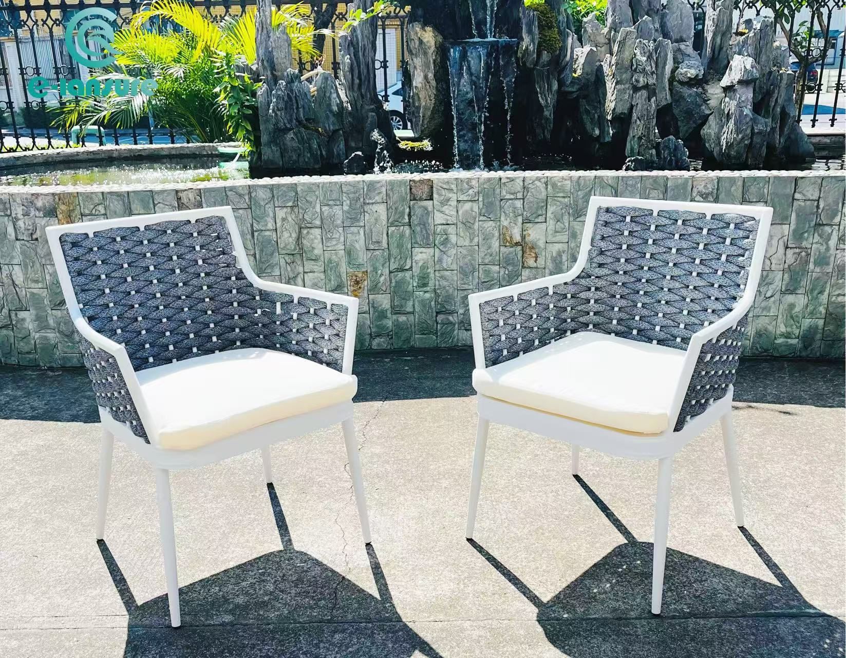 Outdoor furnitud aroundre all-weather cord wrappe aluminum frame patio rope armchair dinning chair with Table