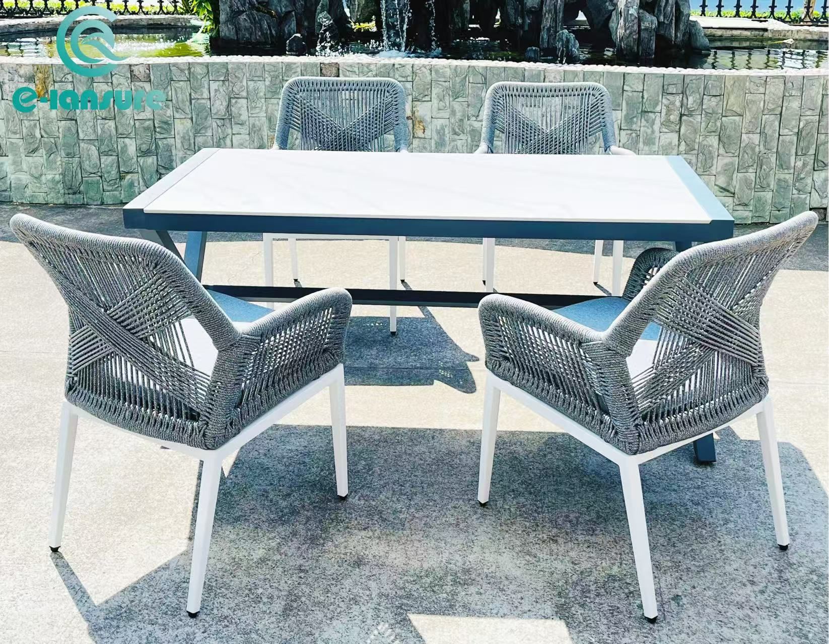 modern luxury vintage antique royal living room furniture aluminum outdoor stylish rope weaving outdoor dinning set