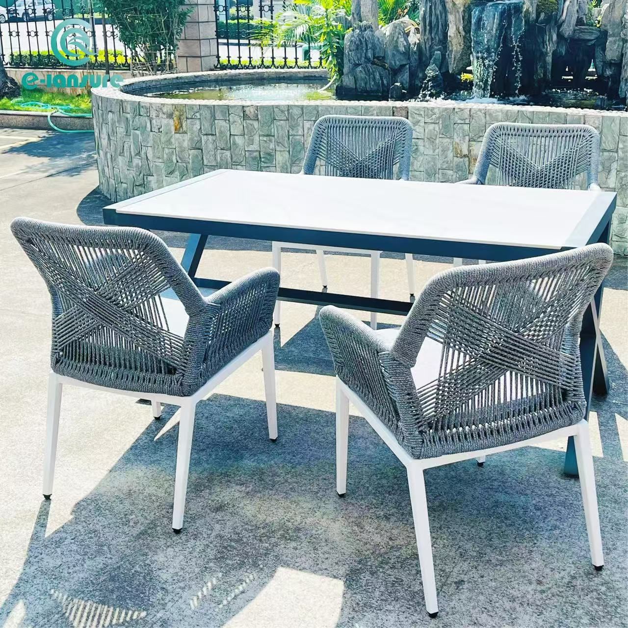 modern luxury vintage antique royal living room furniture aluminum outdoor stylish rope weaving outdoor dinning set