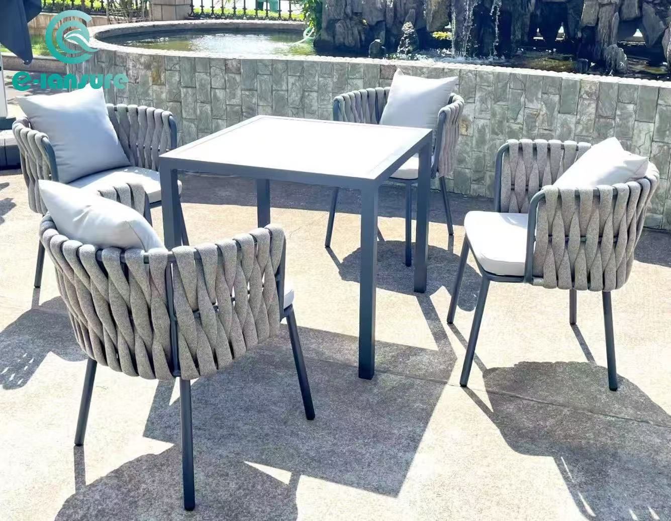 Best Selling Outdoor Grey Rope Furniture set Waterproof Garden Dinning Set Modern Table and Chairs With Cushion