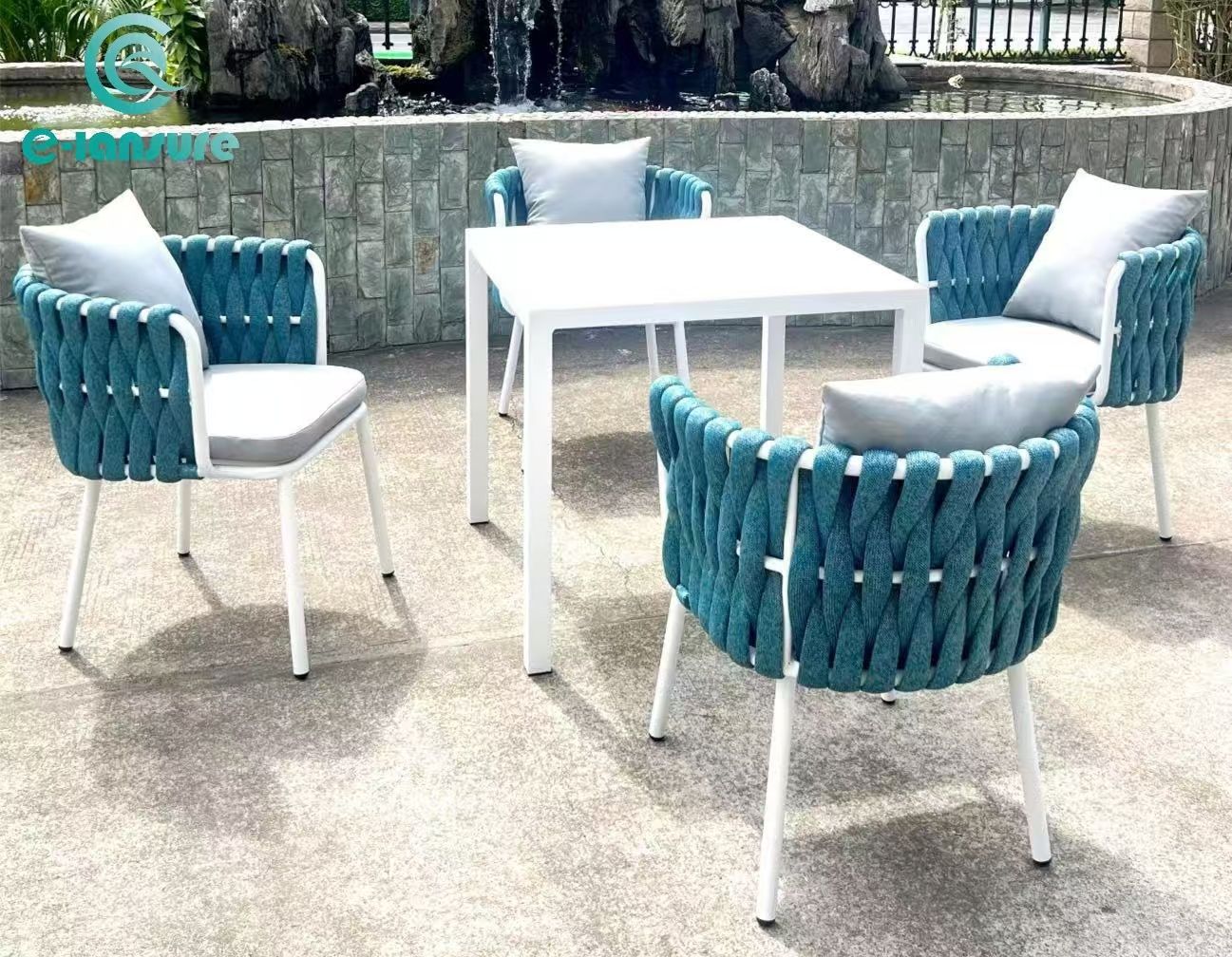 Blue Outdoor Furniture Rope Weaving Aluminum Dinning Set Fashionale Garden Set for Department