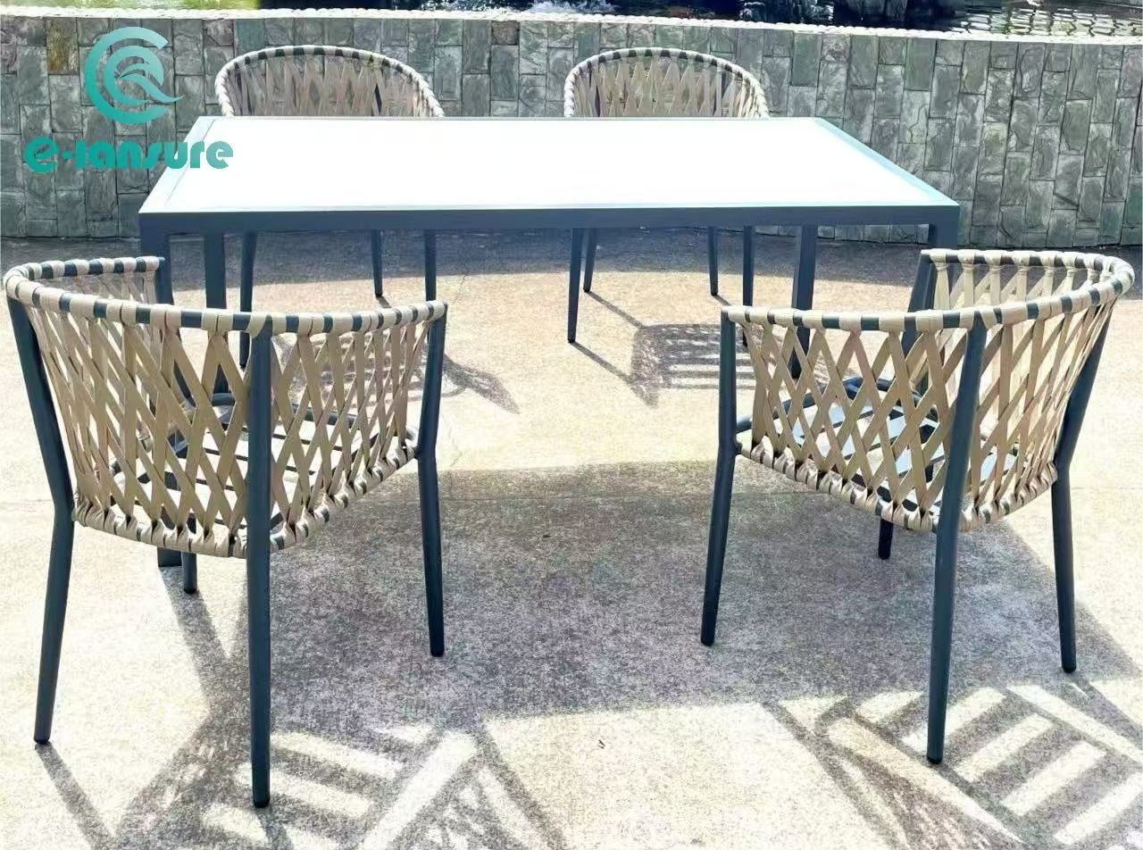 Hot sale Rope Handing Garden Furniture Outdoor Aluminum Minimalist Chair With Round Table