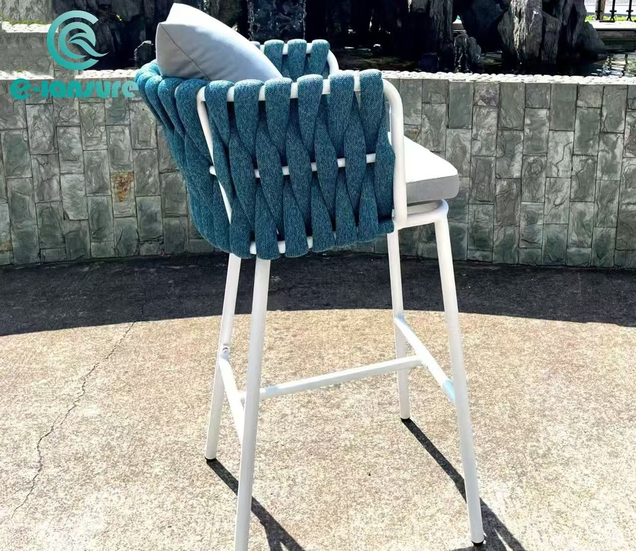 Blue rope aluminum outdoor garden bar sets furniture high bar stools and restaurant dining chair sets